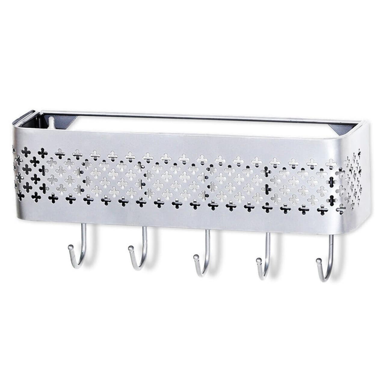 NEX™ Silver Wall-Mounted Mail Sorter and Key Organizer with 5 Hooks